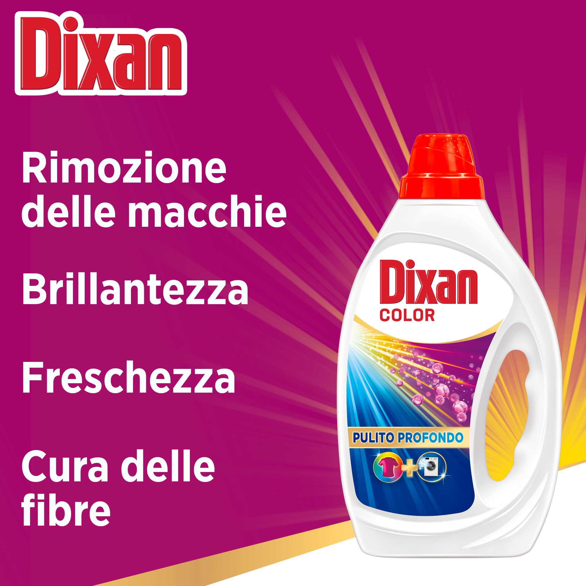 Dixan Liquido Color Detersivo Lavatrice (6 confezioni da 19 Lavaggi), Detersivo liquido lavatrice per colori vivaci, pulizia profonda del bucato e freschezza igienica per la lavatrice