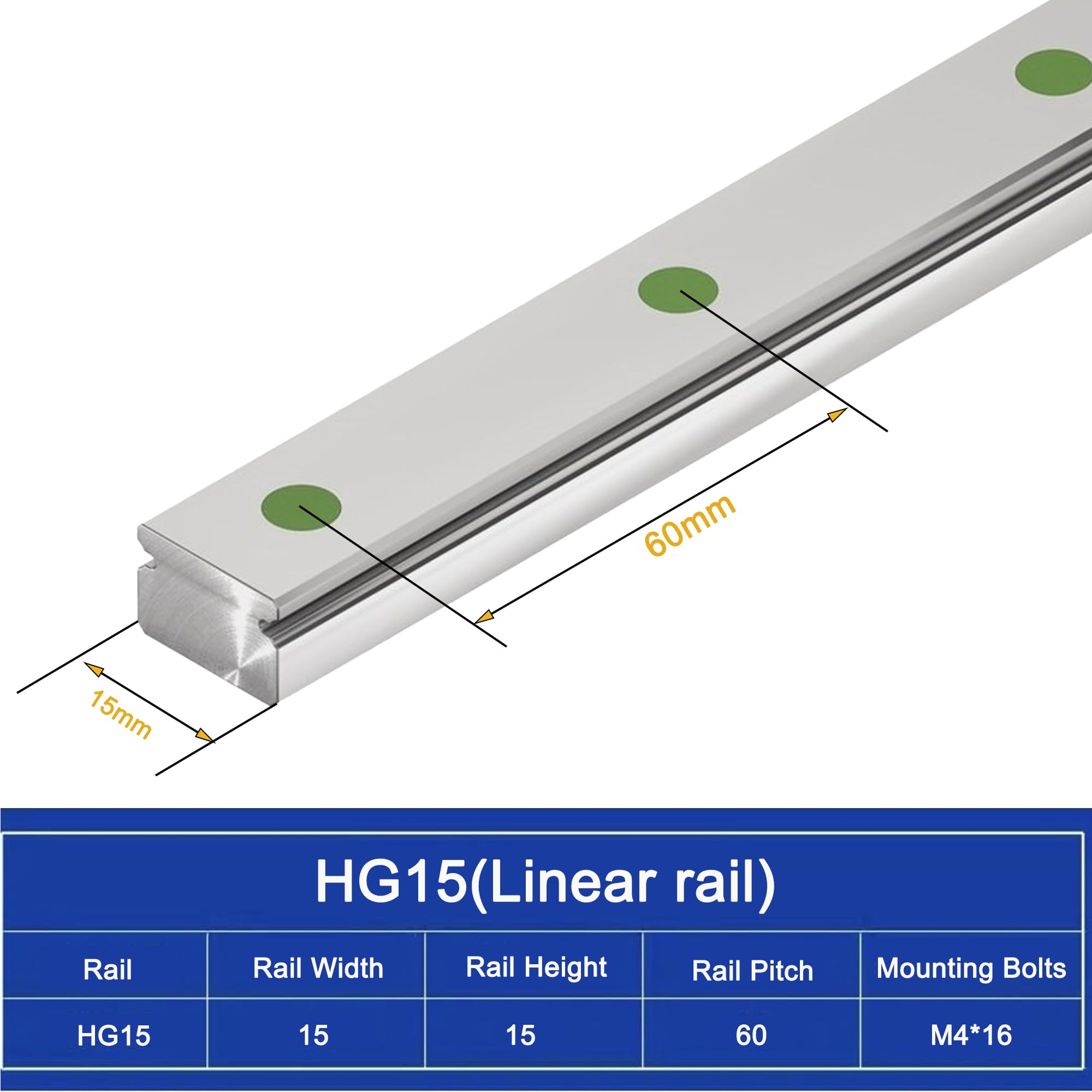 THK Linearführung HIWIN HGH15CA HGH15 HGH15CAZ0C/ZAC 23,7 x 34 x 61,4 mm GK Lager Block Schienen Gleitschienen für Bewegungssteuerung CNC-Maschine 3D-Drucker (1, 500 mm (Linearführung)