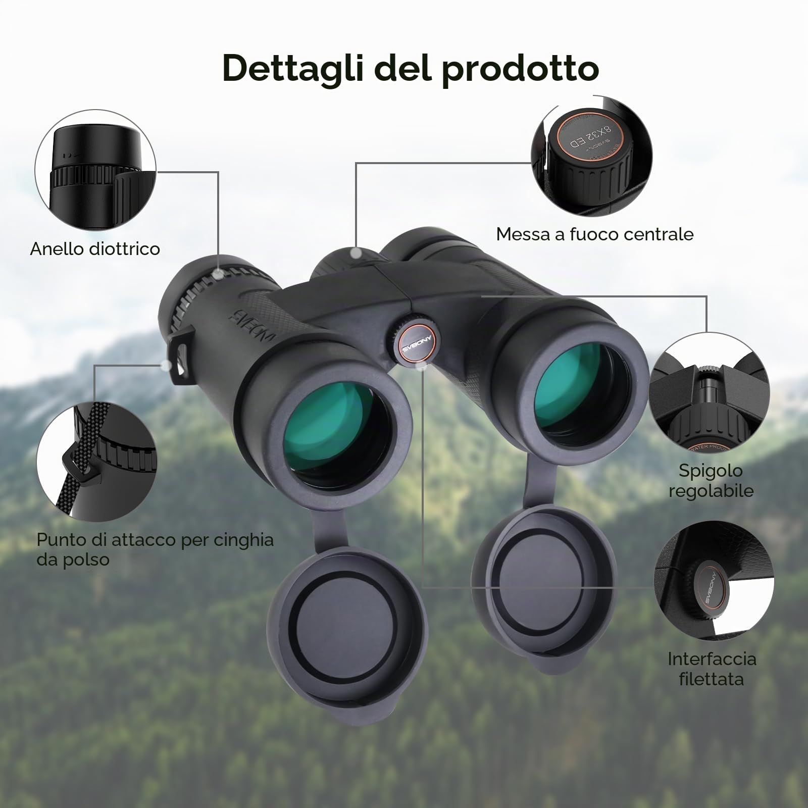 Svbony SV202 Upgraded Binocolo, 8x32 ED Binocolo Professionale, Compatto Impermeabile & Anti-appannamento Prisma BAK4 con Phase Coating per Birdwatching