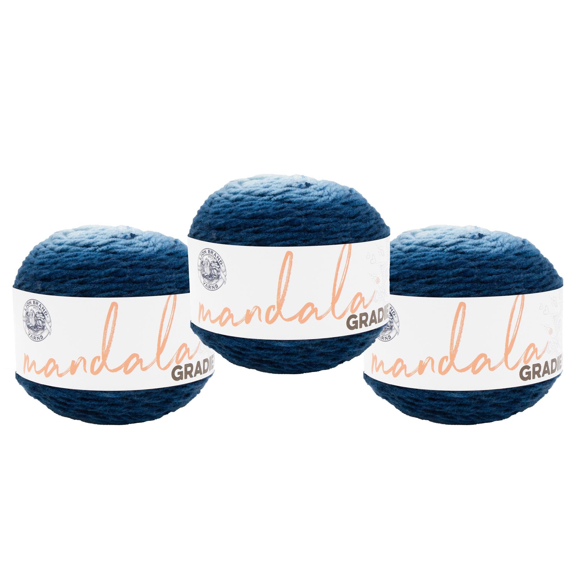 Lion Brand Yarn Mandala Gradient, Multicolor Yarn for Knitting, Crochet and Crafting, Steel Blue, 3 Pack