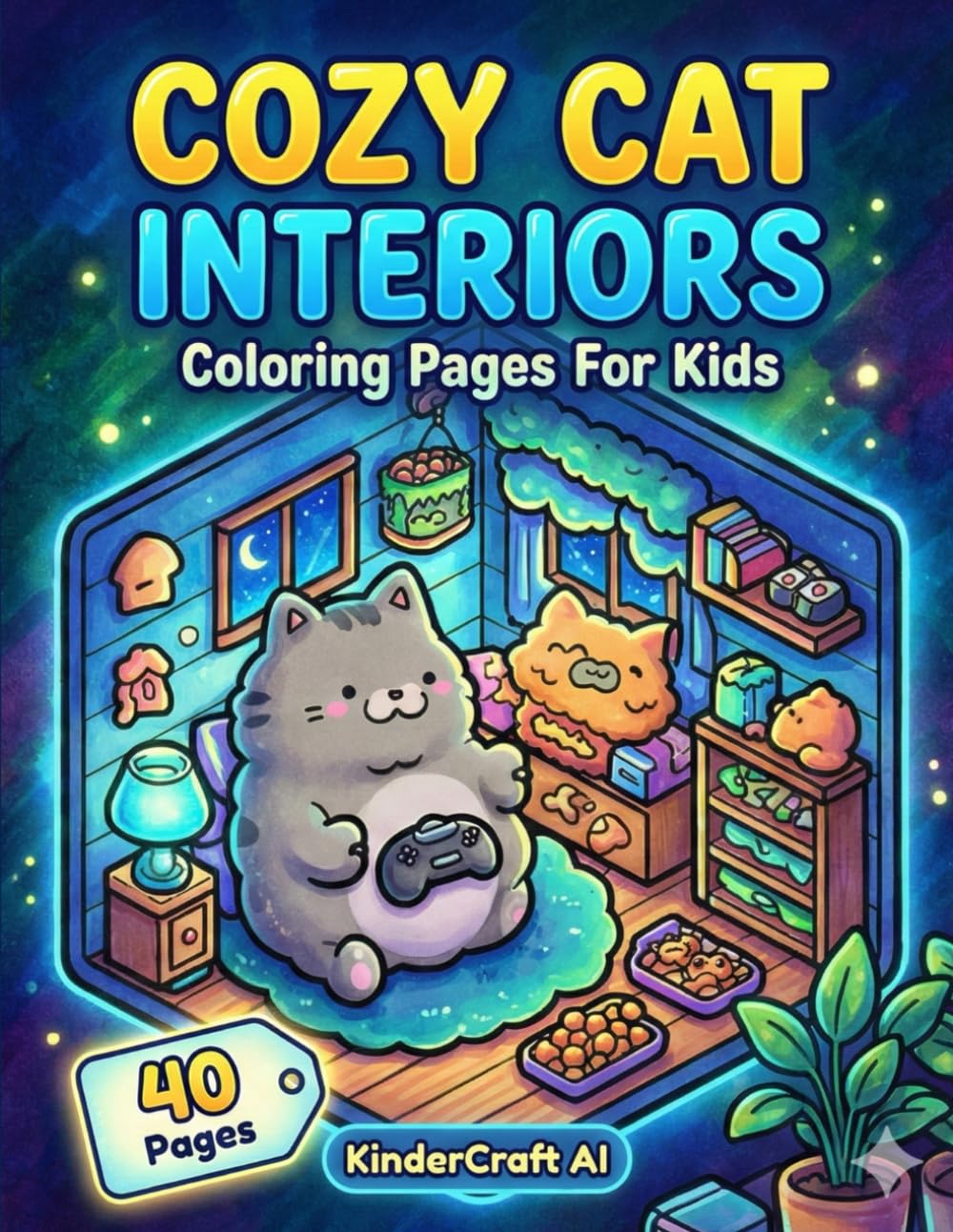 COZY CAT INTERIORS: An Isometric Coloring Book for Adults and Teens | 40 Adorable Tiny Rooms Featuring Cute Gamer Cats, Video Games, and Kawaii Home Decor for Relaxation (Bold and Easy Designs)