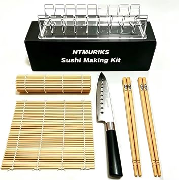6PCS Sushi Making Kit for Beginners 2 Bamboo Sushi Rolling Mats, Sushi Knife, Sushi Cutting Mold & 2 Pairs of Chopsticks, DIY Homemade Sushi Maker Set