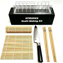 6PCS Sushi Making Kit for Beginners 2 Bamboo Sushi Rolling Mats, Sushi Knife, Sushi Cutting Mold & 2 Pairs of Chopsticks, DIY Homemade Sushi Maker Set