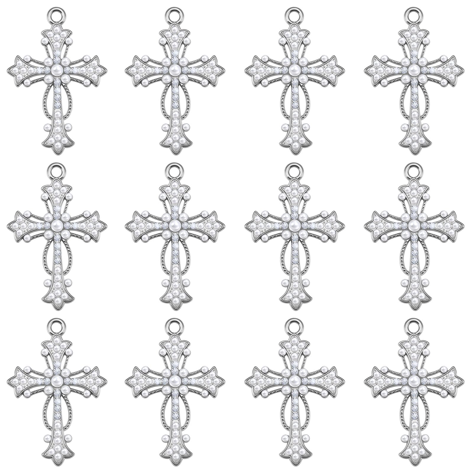30Pcs Crystal Rhinestone Pearl Cross Charms Alloy Cubic Zirconia Crucifix Pendant for Diy Necklace Earrings Easter Jewelry Making