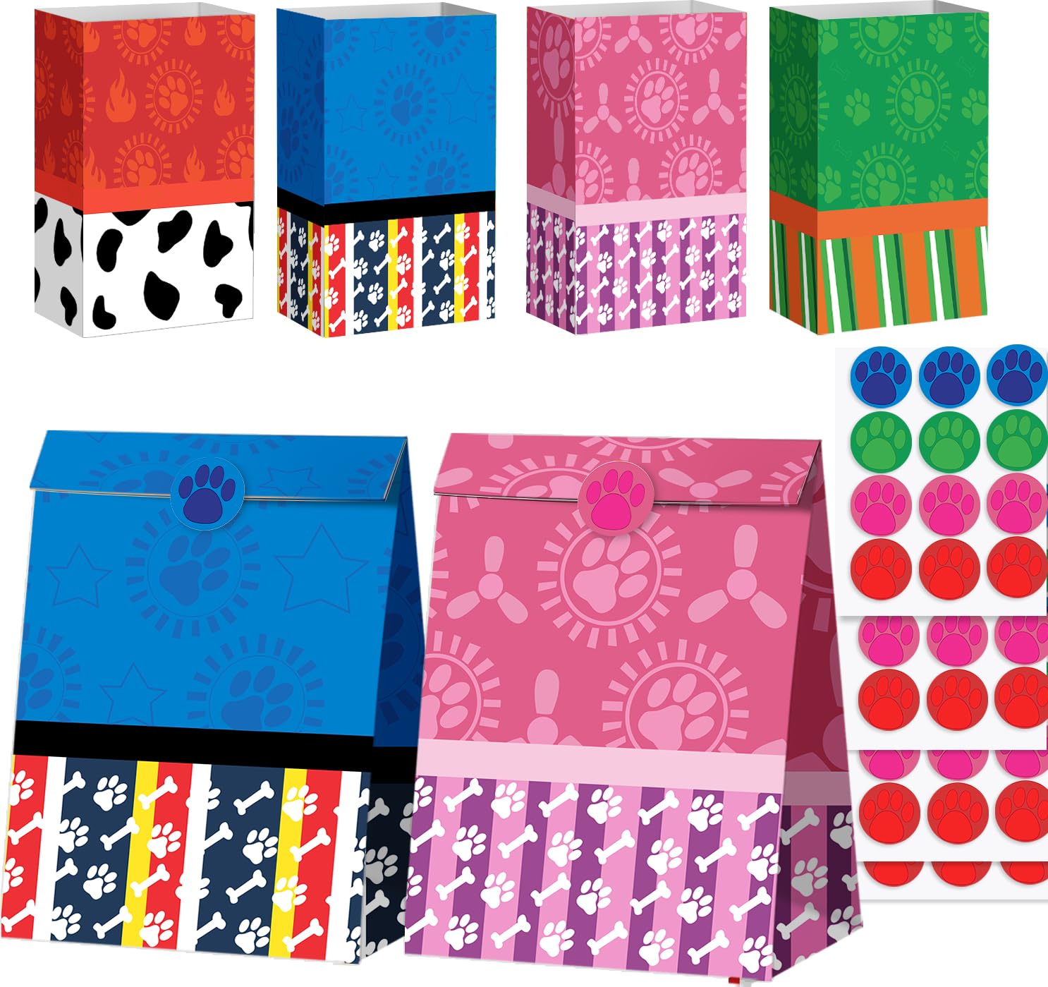 24pcs Dog Party Candy Bags Birthday Party Decorations paper bag 6X3.14X8.3inch