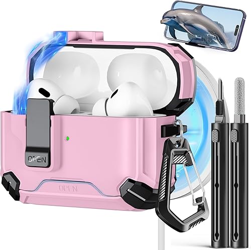 Miniatura 42 de Compatible con AirPods de 4ª generación, Funda Magnética con Bloqueo Automático, Soporte para Teléfono y Kit de Limpieza, Compatible con Funda