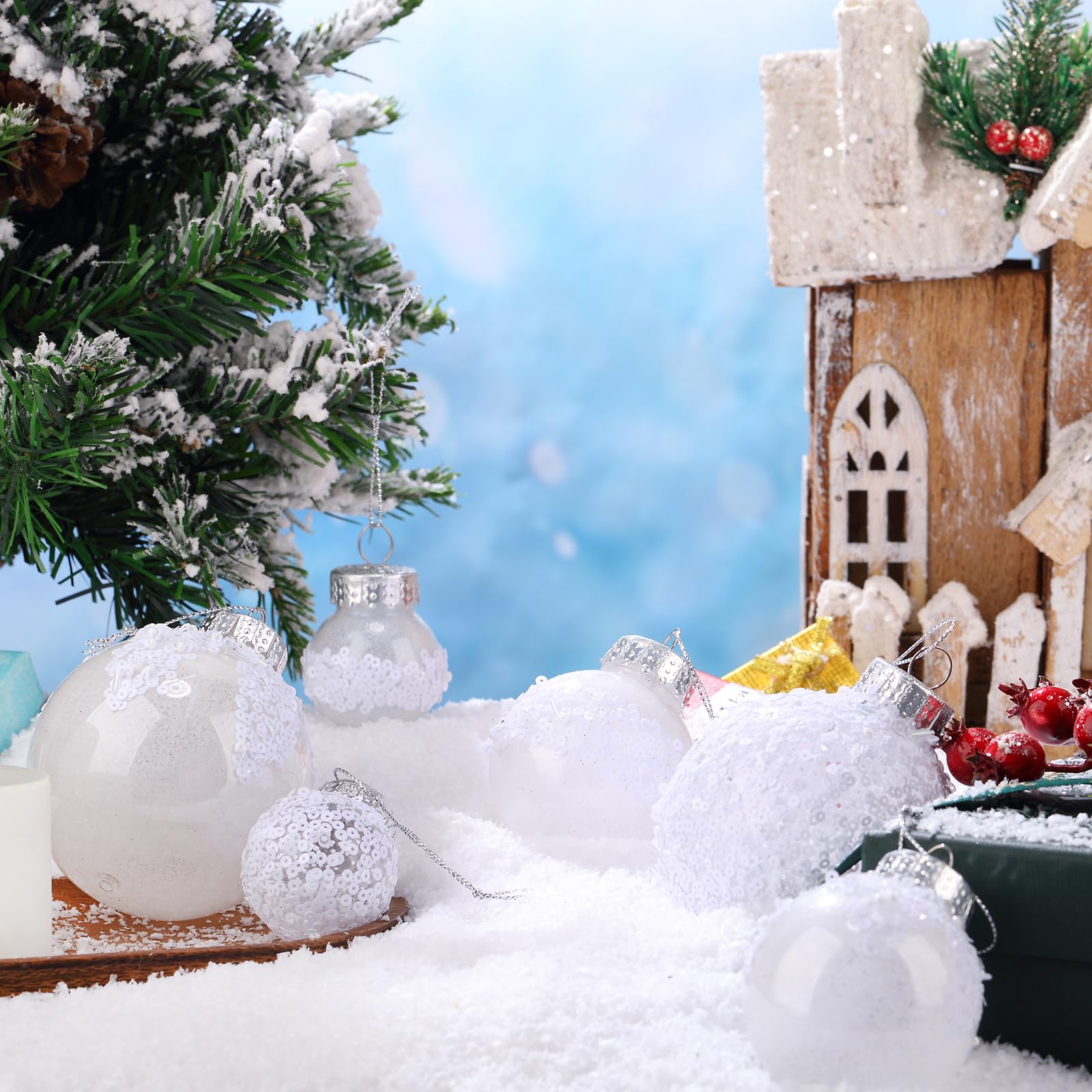 Civaner Juego de 24 adornos de bolas de Navidad con purpurina de 3.2 pulgadas, 2.4 pulgadas, 1.6 pulgadas, bolas inastillables para adornos de árbol de Navidad, bolas de Navidad colgantes de