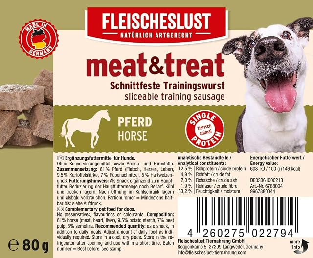 Foto 5 de 5 de MEATLOVE Salchicha Entrenamiento Perro Caballo 100%, 80 g, Perro