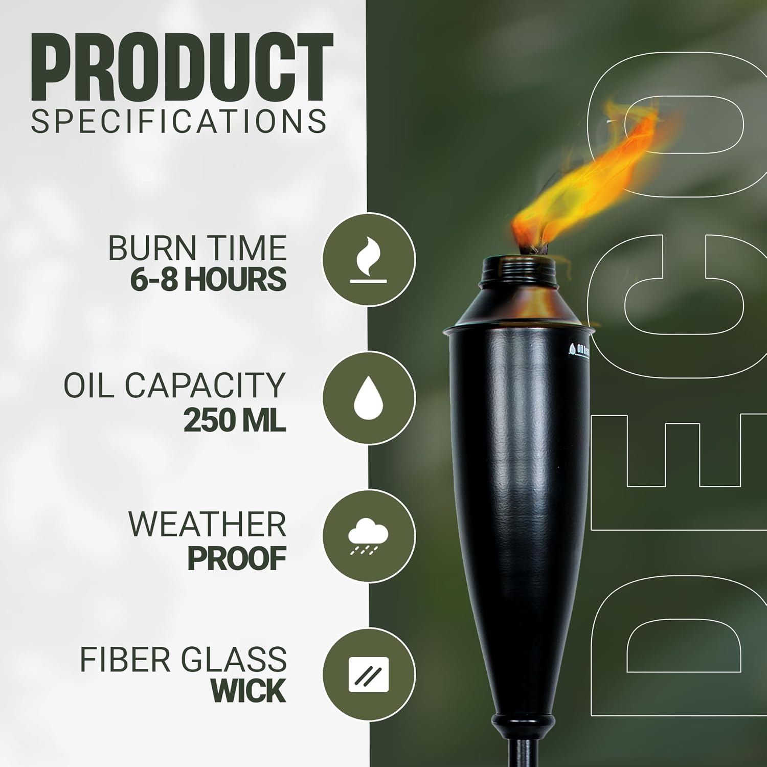 Garden Torches for Outside - Deco Home Pack of 4 Metal Garden Torches Citronella for Outdoor Ambiance - Decorative and Functional for Patio, Lawn, and Backyard-Black