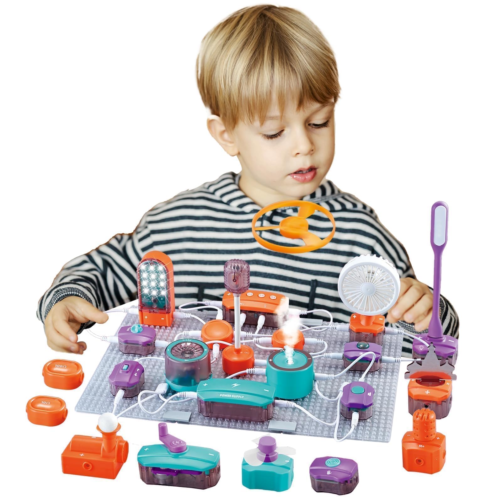 Kit di costruzione elettronica da 3 anni | 150 esperimenti e 53 componenti STEM giocattolo fisico con sensori di luce, microfono | Set di apprendimento di elettronica con pedane di base | Creativo