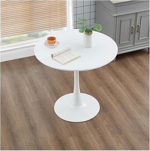 Mesa de comedor de tulipán de 27.3 pulgadas, color blanco, perfecta para 2-4 personas, estilo moderno de mediados de siglo, parte superior redonda