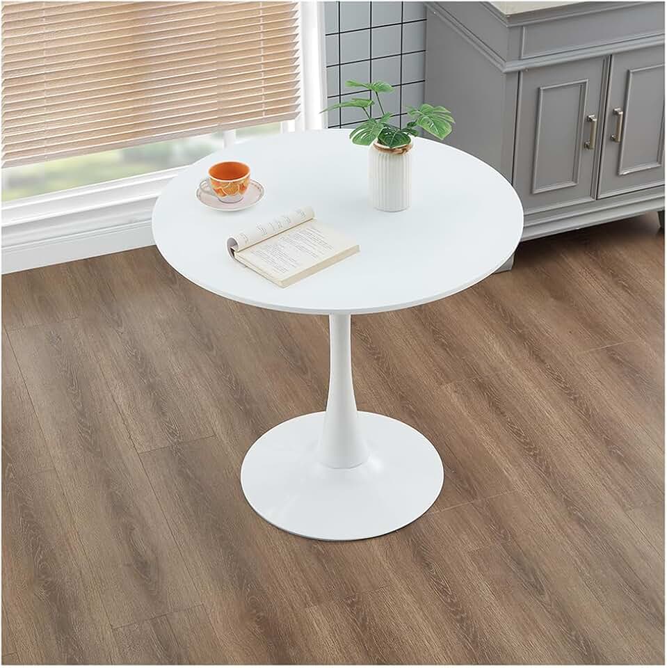 Mesa de jantar de tulipa de 69 cm, mesa de jantar redonda branca, perfeita para 4 a 6 pessoas mesa de cozinha moderna de tulipa MDF e pedestal de metal resistente para sala de jantar, sala de estar,