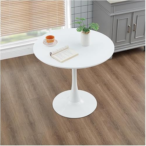 23.4" Tulip Dining Table, White, Perfect for 2-4 People, Mid-Century Modern Style, Round MDF Top with Sturdy Base for Dining Room, Living Room, Cafe