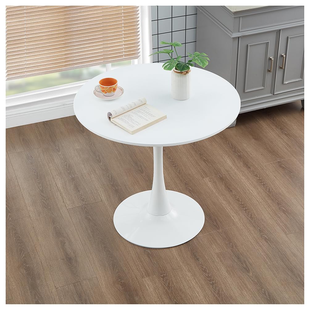 23434 tulip dining table white perfect for 2-4 people mid-century modern style round mdf top with sturdy base for dining room living room cafe