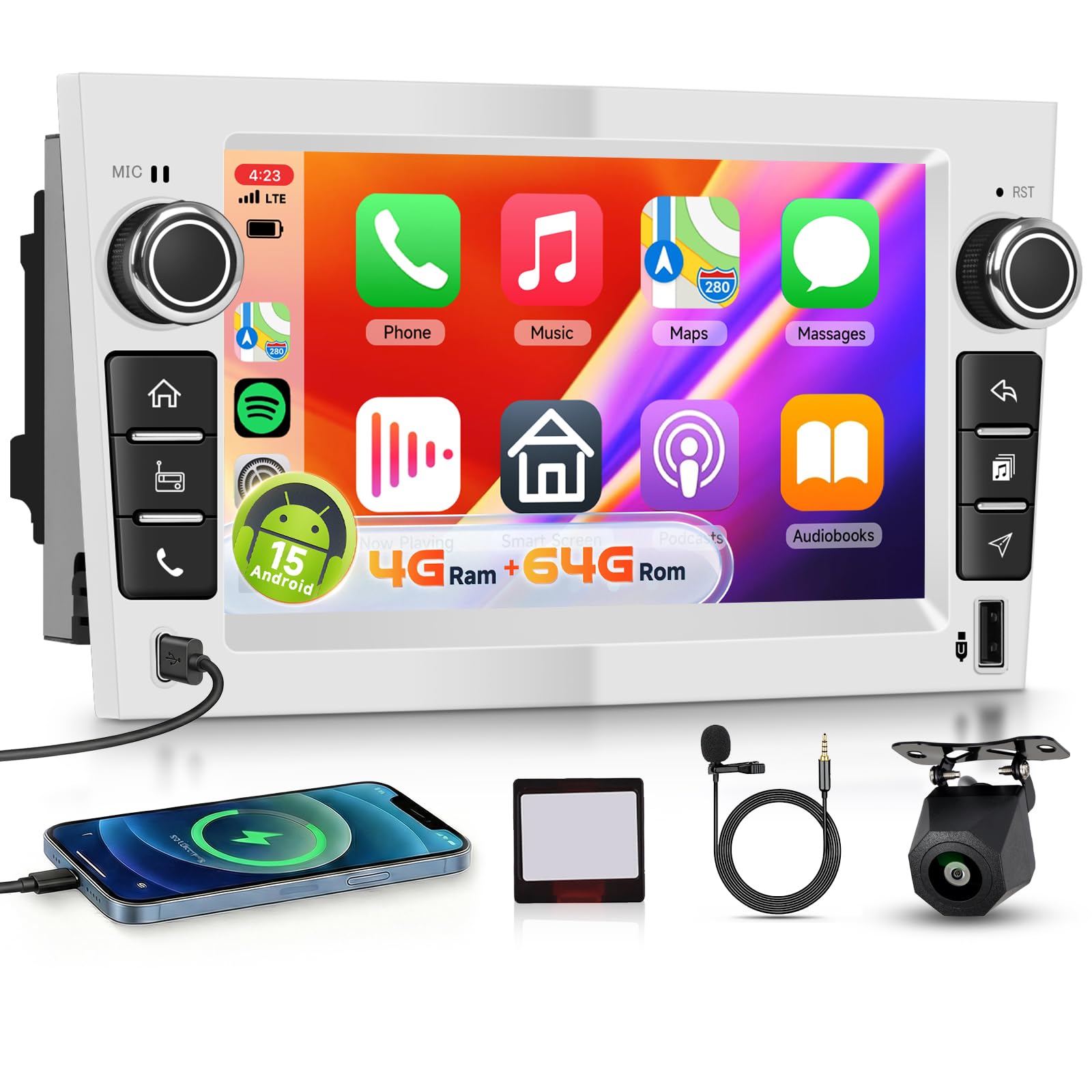 【4+64G】 Hodozzy Carplay Autoradio für Opel Astra Corsa Meriva Zafira mit USB Typ-C Android Autoradio 7 Zoll In-Cell Bildschirm mit Android Auto/WiFi/GPS/RDS/FM/Bluetooth, Silber