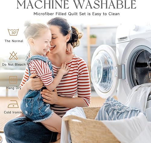 Miniatura 8 de HYLEORY Juego de edredón tamaño matrimonialqueen, edredones suaves y ligeros acolchados de verano, juego de ropa de cama reversible para todas las
