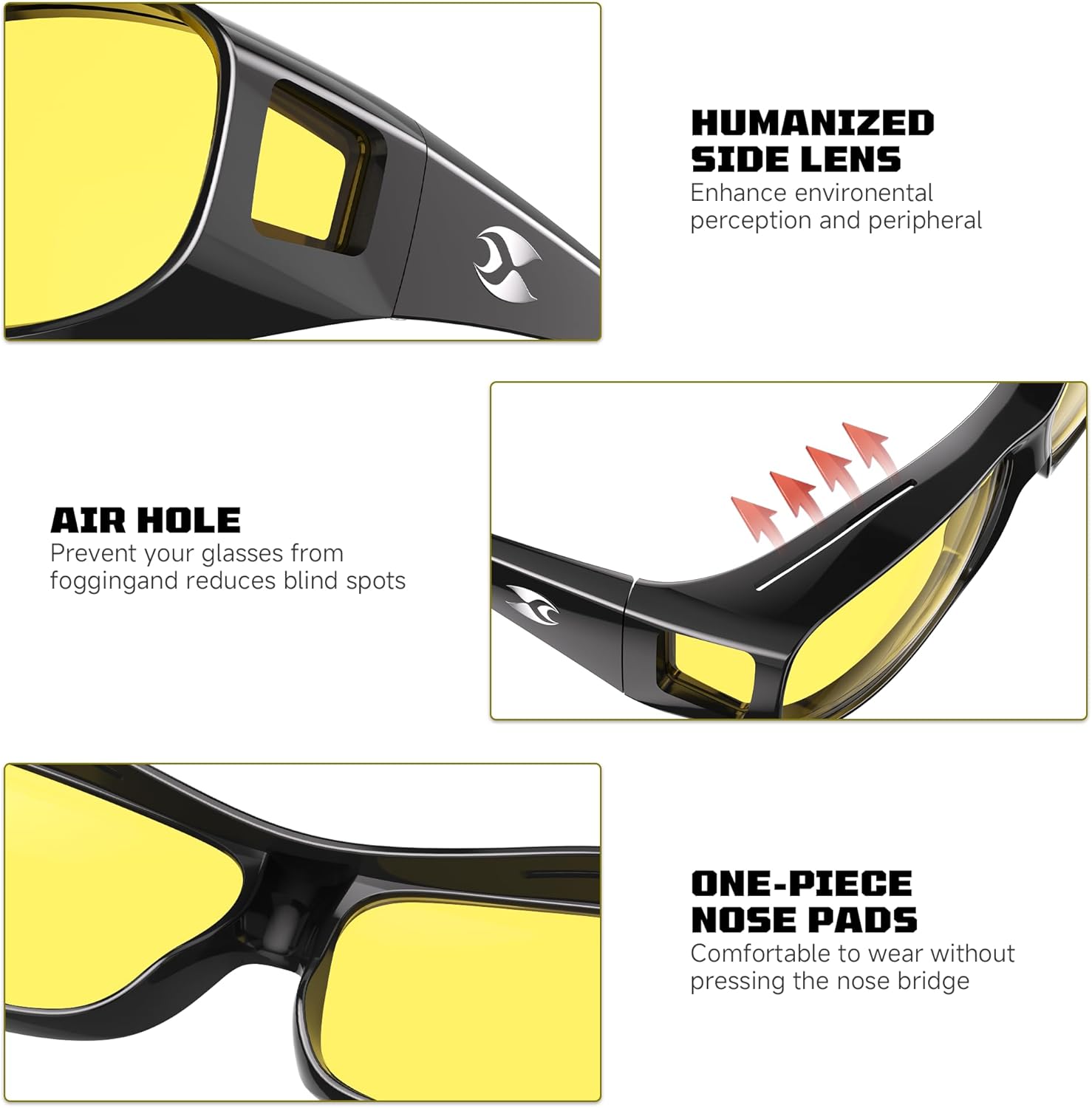 suoso Night Driving Glasses Fit Over Eyeglasses for Men Women, Anti Glare Polarized Night Vision Glasses HD Yellow Lens - Image 3