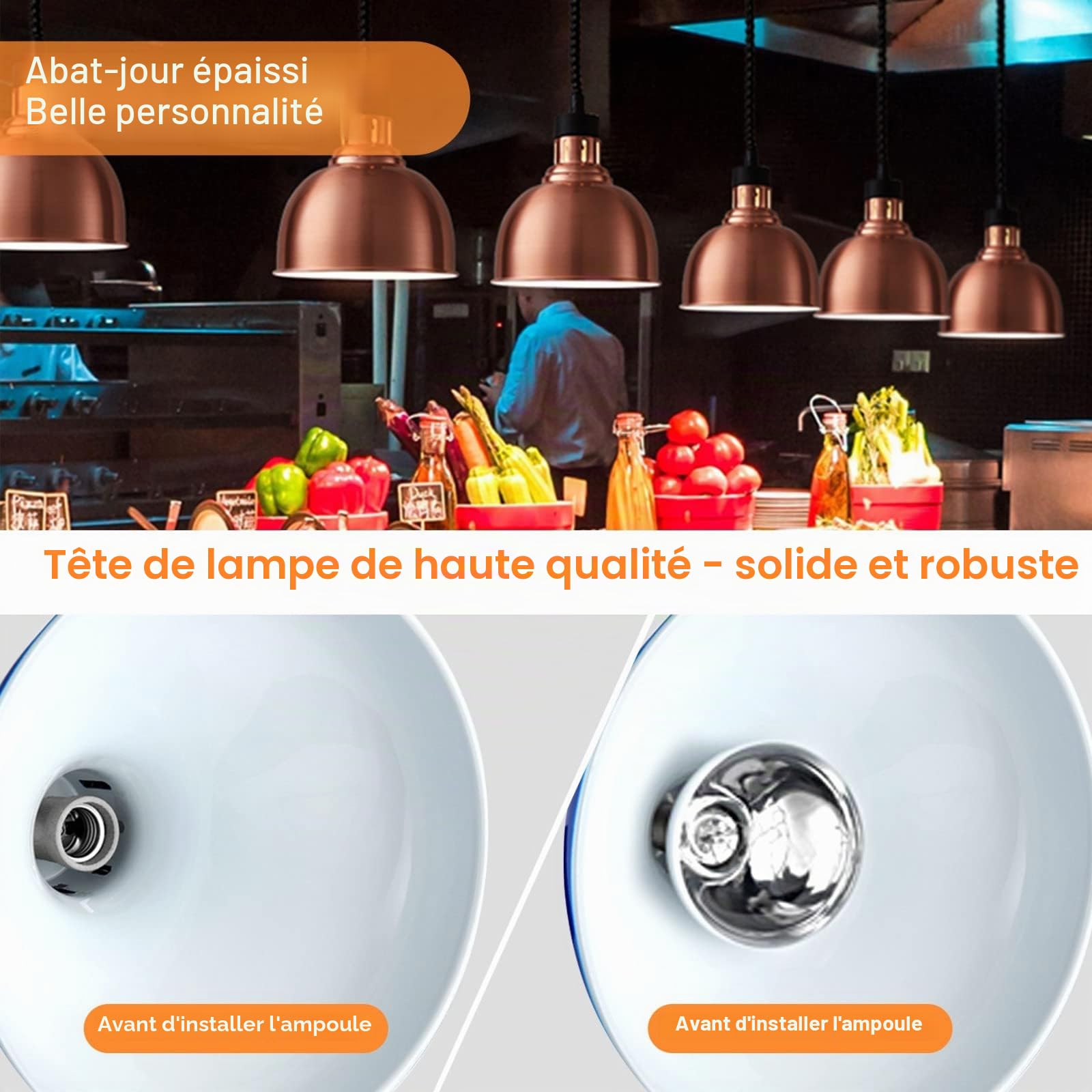 Lampe Chauffante pour Restaurant, Télescopique Chauffe Plat Buffet, Bronze Rouge (2pcs)