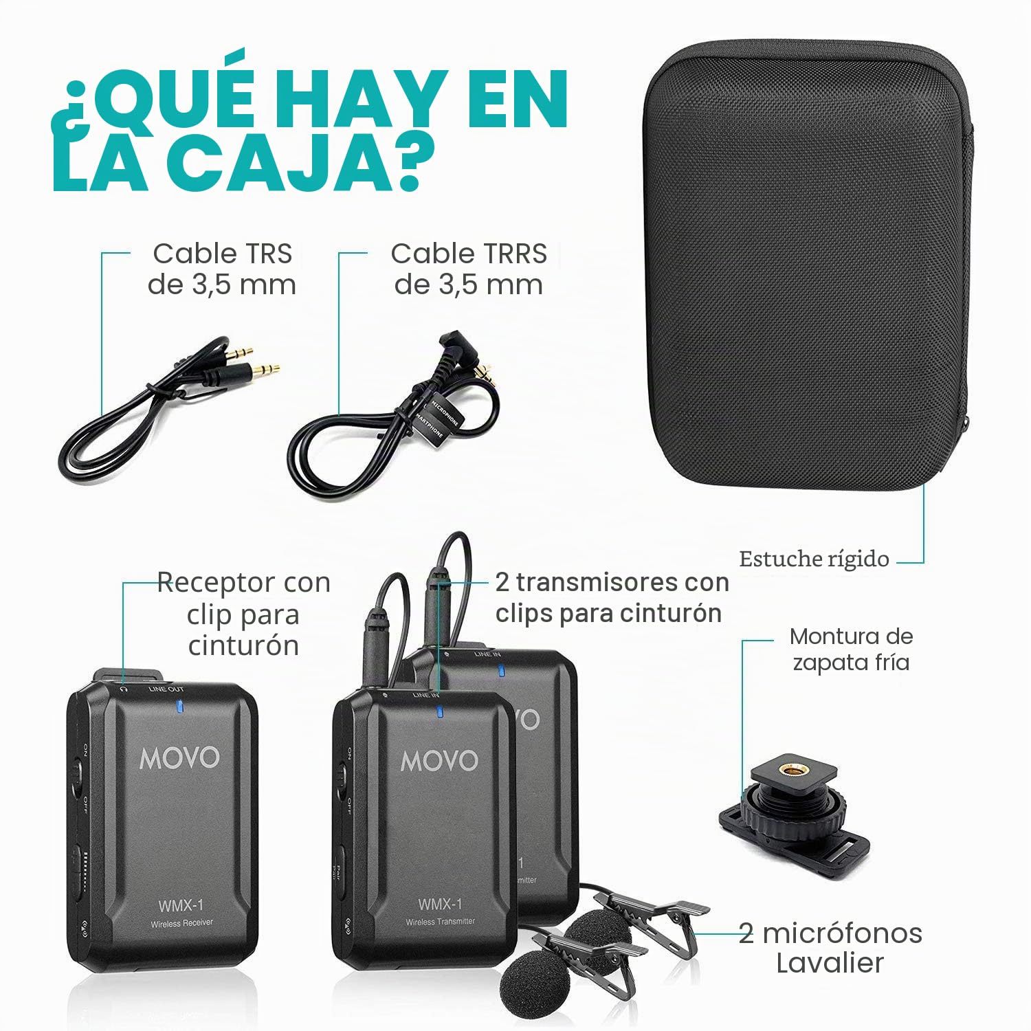 Movo Sistema de micrófono de Solapa inalámbrico WMX-1-DUO de 2,4 GHz Compatible con cámaras DSLR, videocámaras, iPhone, teléfonos Inteligentes Android y tabletas (Rango de Audio de 60 Metros)
