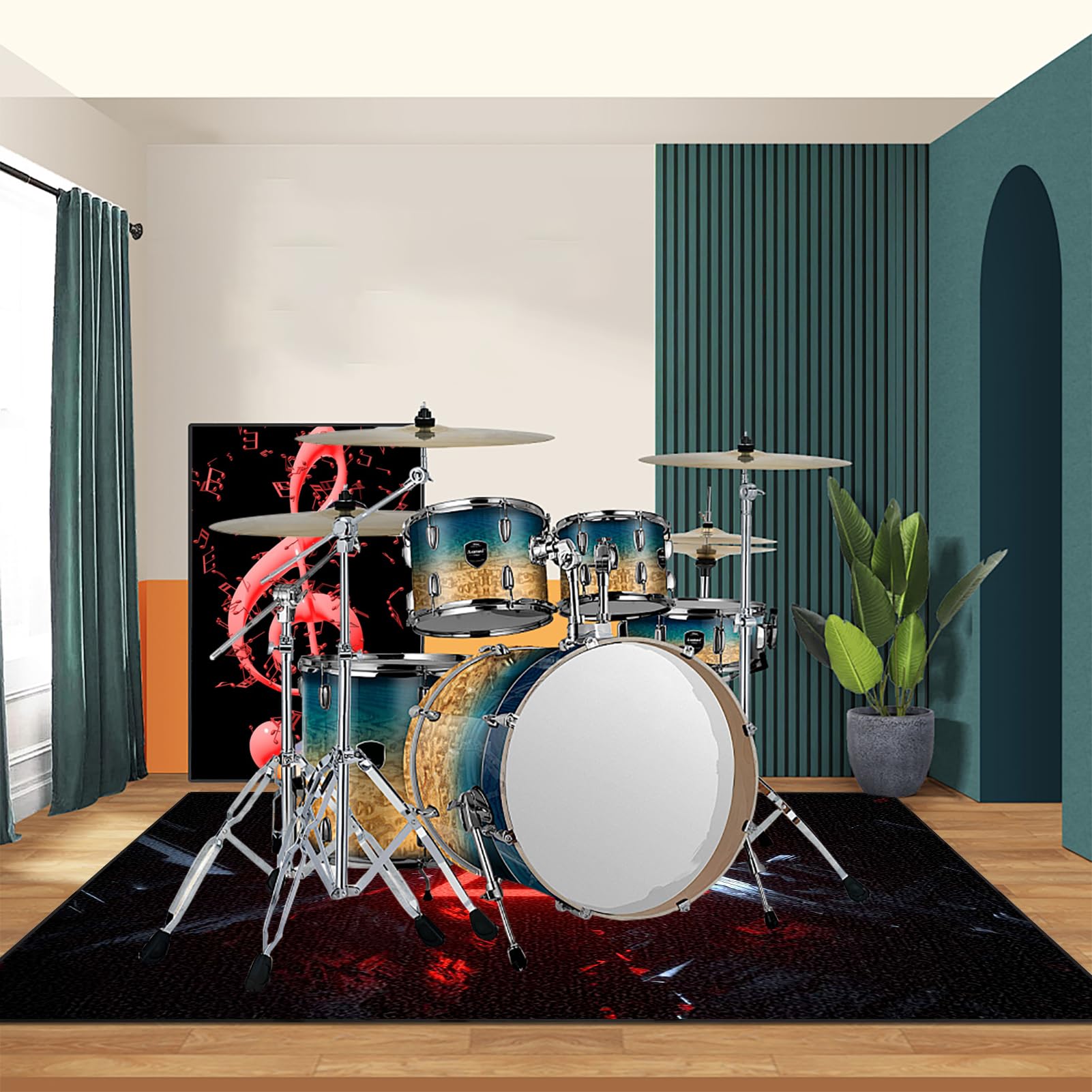 120 x 90 cm Dywan z baterią elektroniczną, dźwiękoszczelne maty do perkusji akustycznej i innych instrumentów muzycznych, antypoślizgowa mata do baterii akustycznej