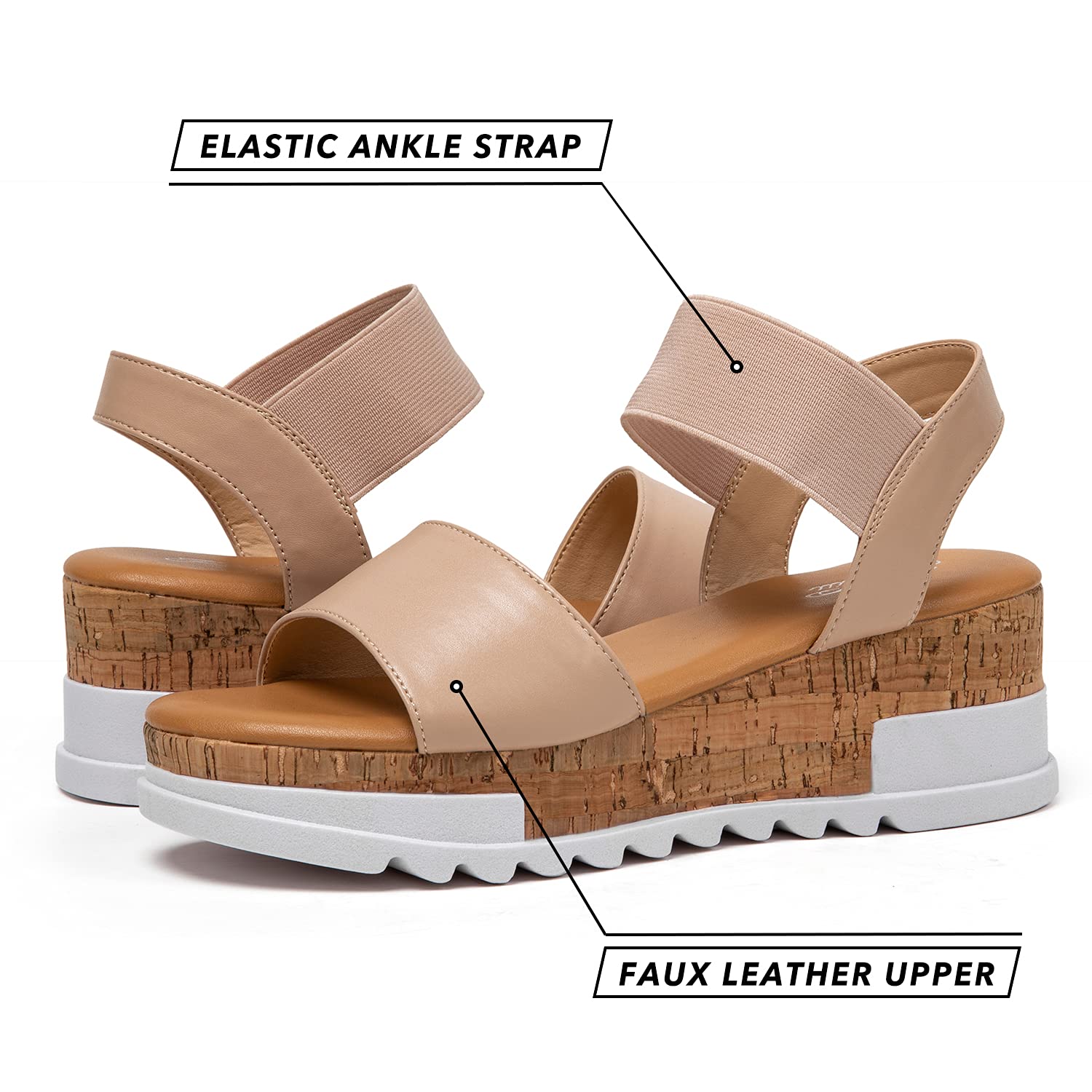 katliu Women's Wedge Platform Sandals Elastic Ankle Strap Cork Platform Sandals