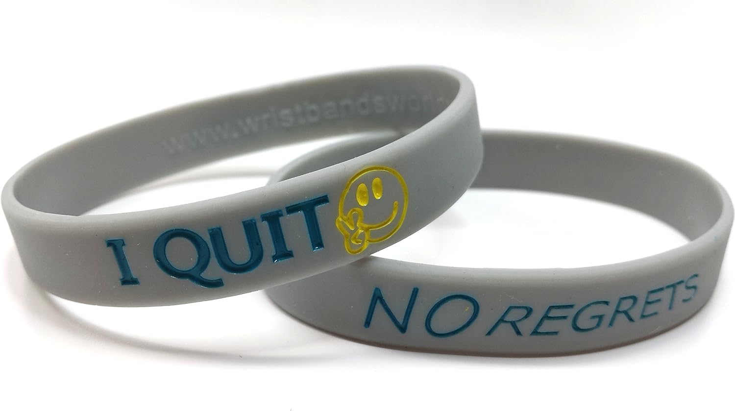 2x NO REGRETS, I QUIT smoking AWARENESS Wristband Bracelets cool grey