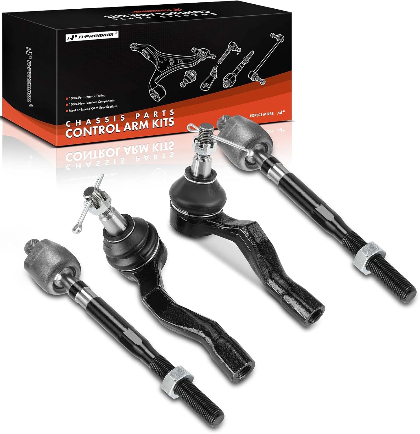 A-Premium Set of 4, Front Inner & Outer Tie Rod End Kit, Compatible with Infiniti G35 2003-2007 & Nissan 350Z 2003-2009