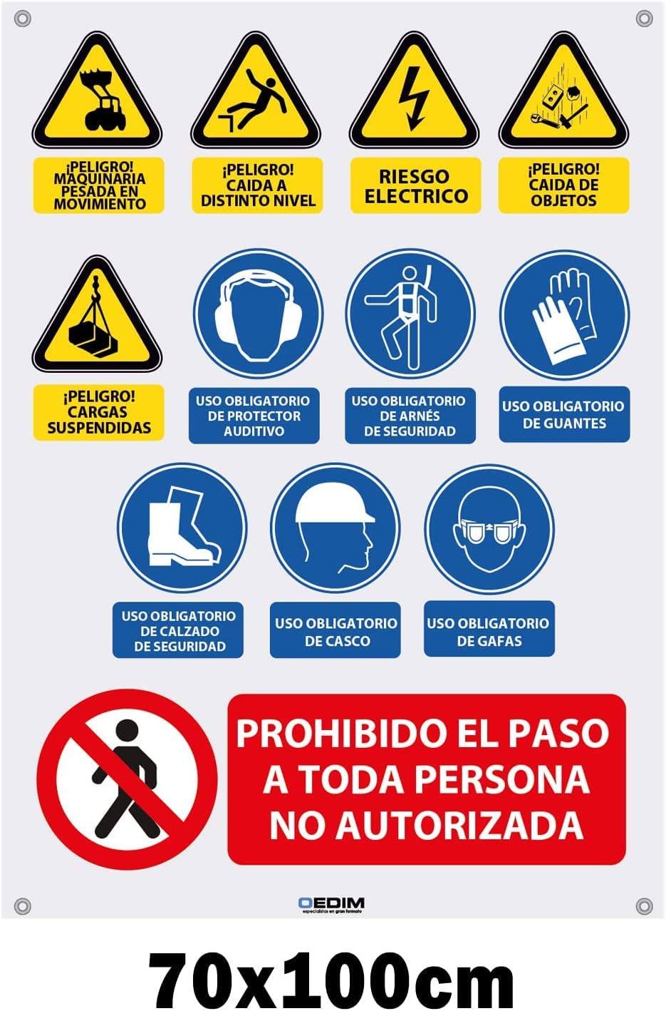 Oedim Pack 5 Señaléticas para Obras, 70x100cm, Señal para Obras, Fabricado en Glasspack