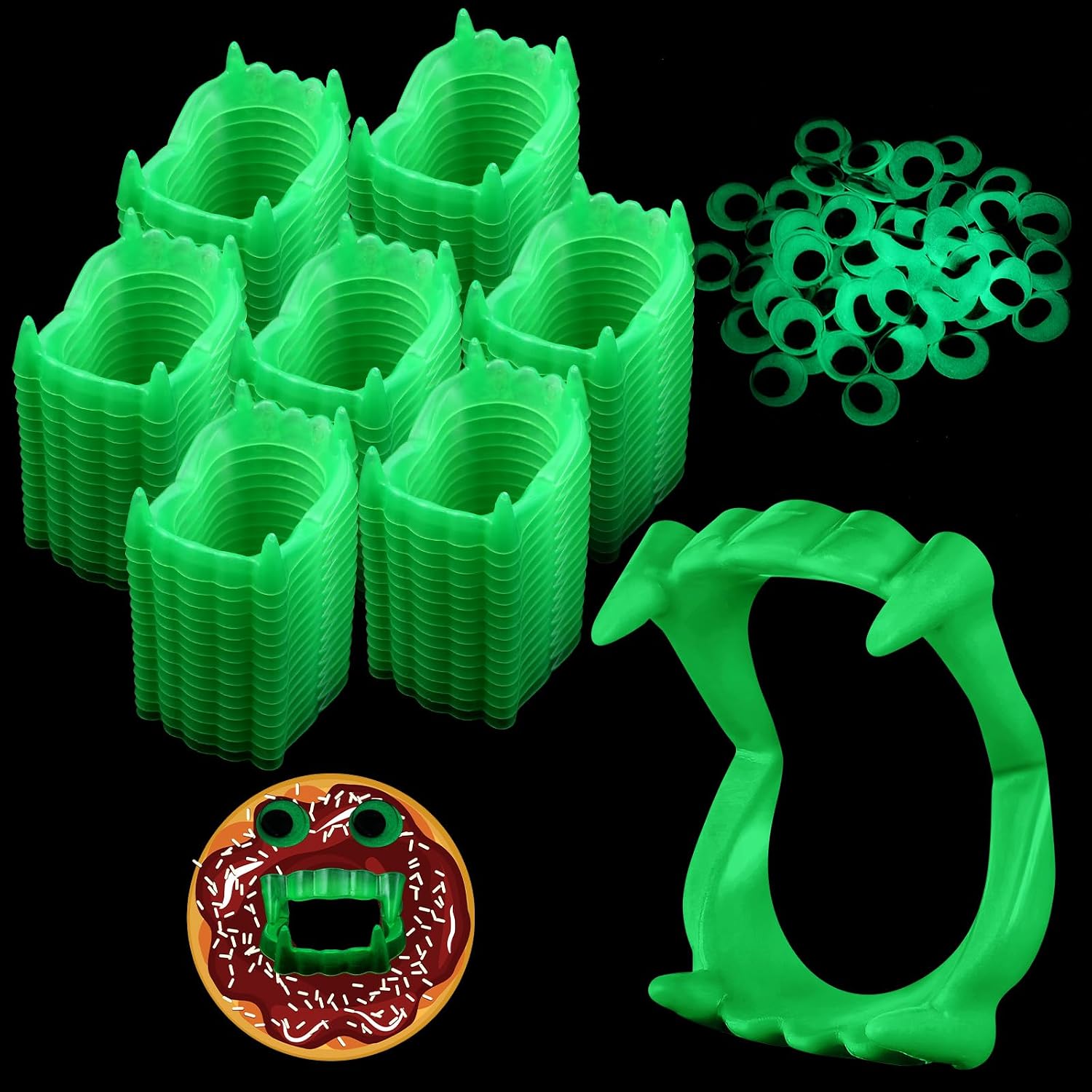 Hungdao 150 Pcs Halloween Vampire Teeth Donut Decorations,Glow in the Dark