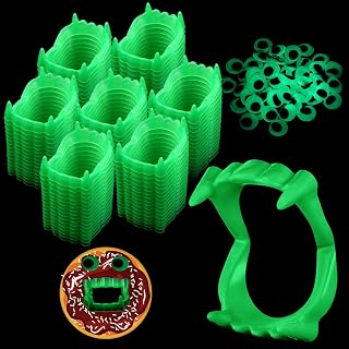 Hungdao 150 Pcs Fun Vampire Donuts Accessories Including 50 Halloween Teeth Vampire Fangs 100 Googly Eyes for DIY Dessert Donut Decoration Halloween Treat(Glow in The Dark)