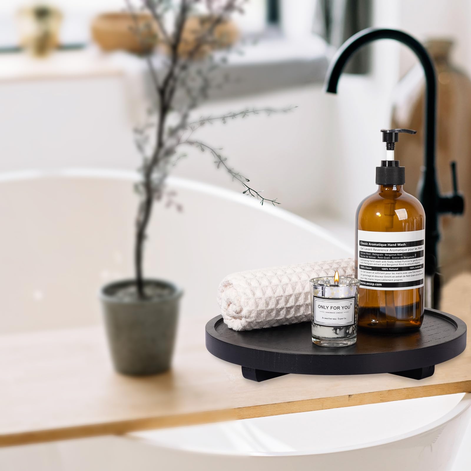 Plateau Bois Chêne Avec Bordure Métal - 28,4x11cm - Déco Salle De Bain