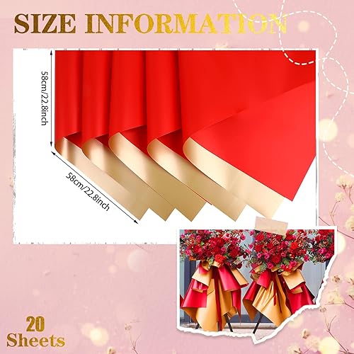 Miniatura 2 de CCINEE 20 hojas de papel de regalo de flores de doble cara, impermeable, material de embalaje de flores frescas, suministros de ramo de floristería,
