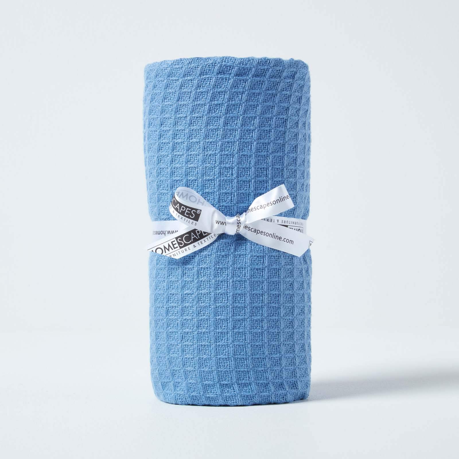 Homescapes Unisex Blue Cotton Waffle Blanket Throw - Soft, Breathable & Skin-Friendly In | Size: 125 Cm X 150 Cm