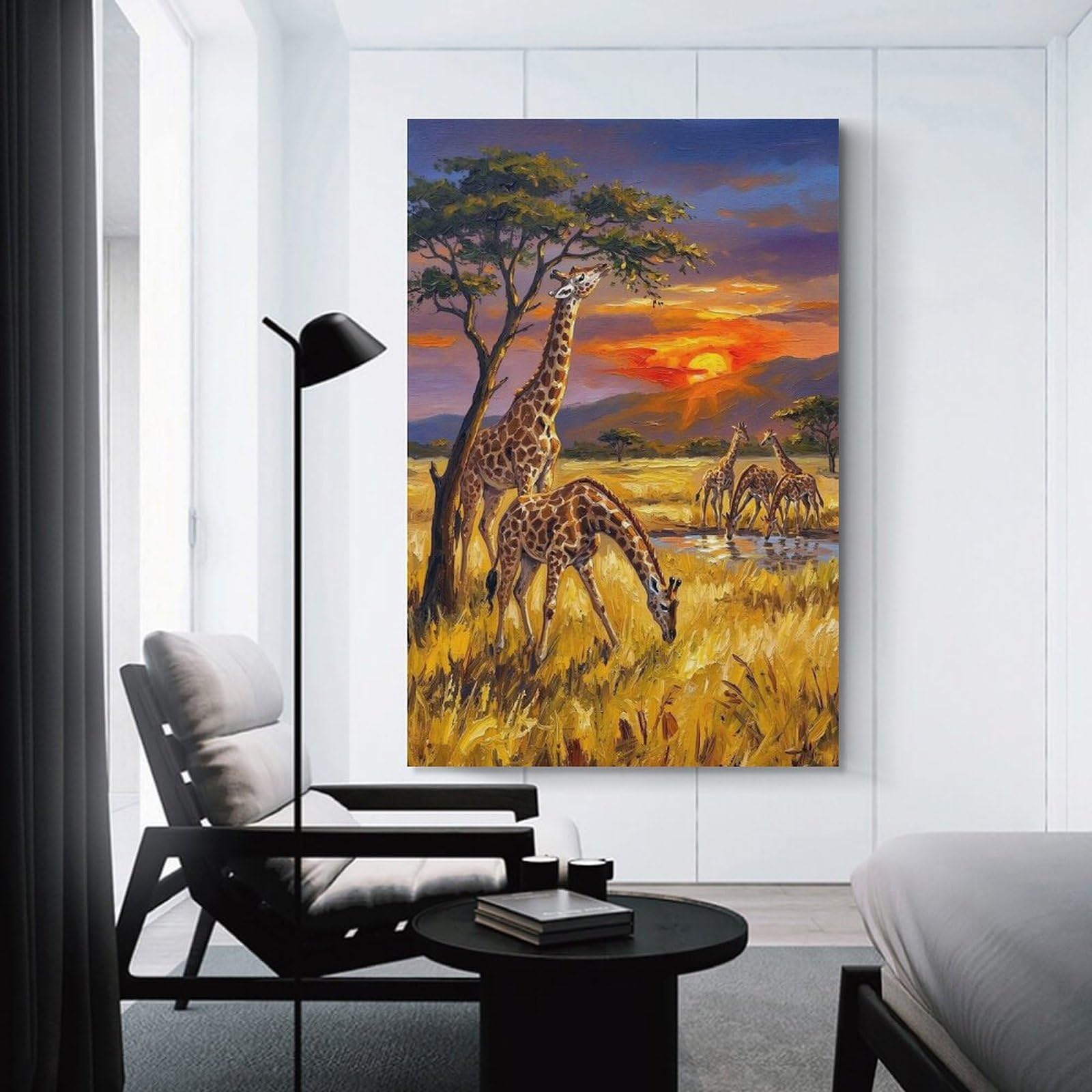 Junmoney Giraffes at Sunset Painting Home Decor Wall Art 12x18inch(30x45cm), for Home, Office, Studio Or Guest Room, Canvas Wall Art That Fits Changing Layouts