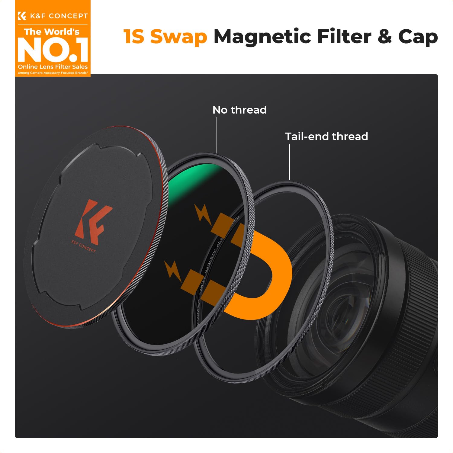 K&F CONCEPT Filtro Magnético ND64 (6 Pasos) 52mm+Anillo de Adaptador Magnético+Tapa de Metal Magnético para Objetivo 52mm