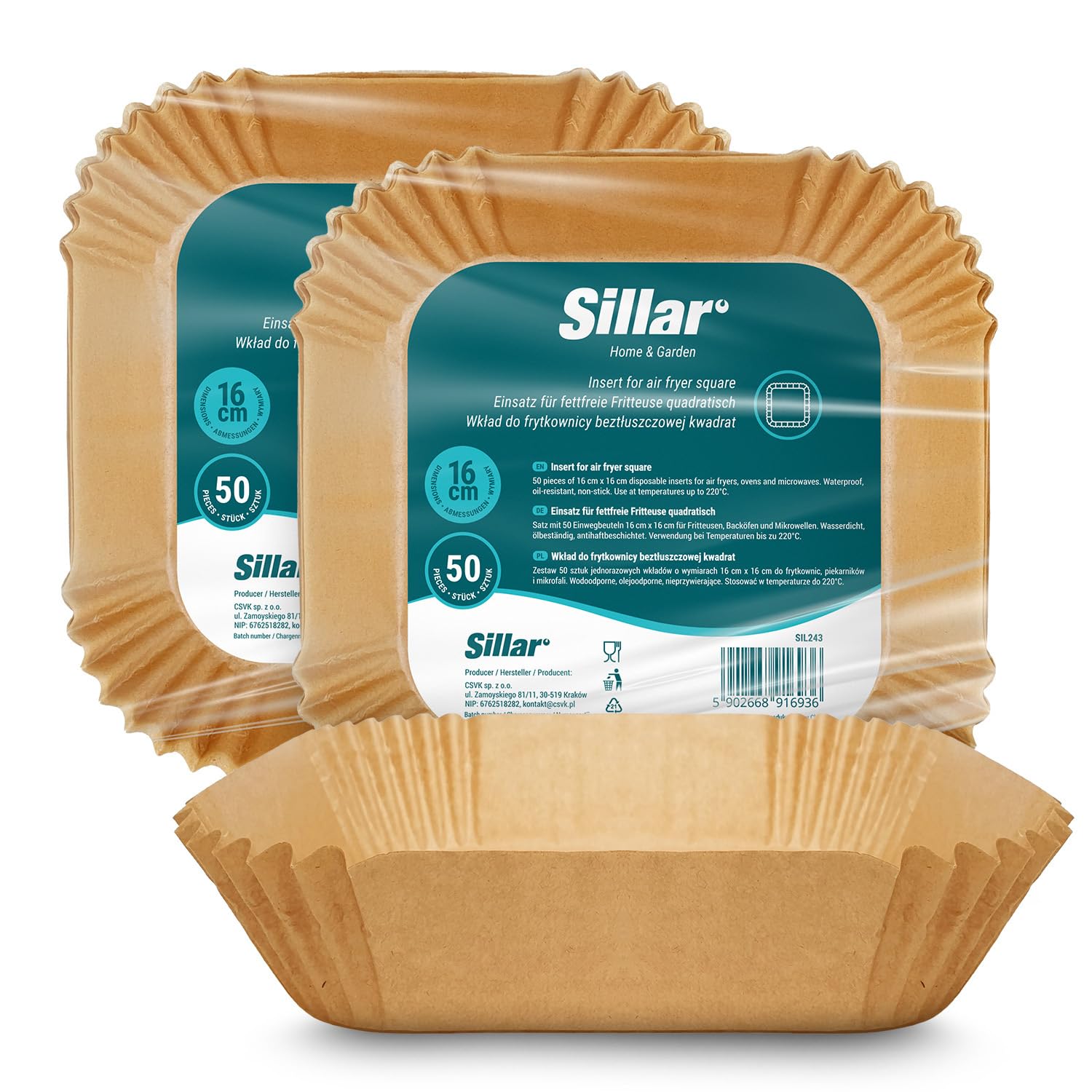 Sillar Papier do Frytkownicy Kwadratowy 16 cm 100 arkuszy Papier Pergaminowy do Airfryera, Nieprzywierającey, Olejoodporny, Odporność termiczna do 220°C Zestaw papieru do pieczenia do Airfryer