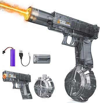 Electric Water Gun for Adults & Kids Automatic with LED & Click Sound Large Capacity Self-priming Leak-proof Semi-Transparent Ultra Long Standby - for Pool Beach & Party