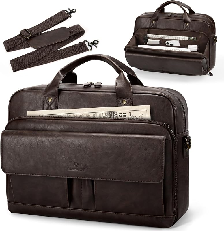 Bolso para computadora portátil para hombre, bolso mensajero de piel sintética, maletín de 15,6 pulgadas, bolso tipo cartera Vintage para computadora, para trabajo y negocios