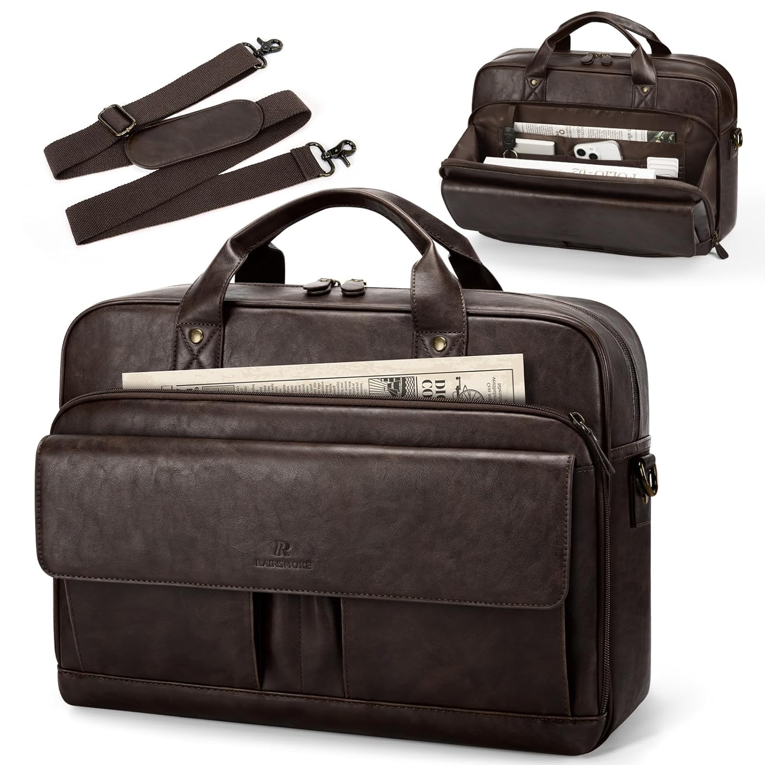 RAINSMORE Mens Laptop Bag PU Leather Messenger Bag 15 6 Inch Briefcase Vintage Computer Satchel Bag for Work