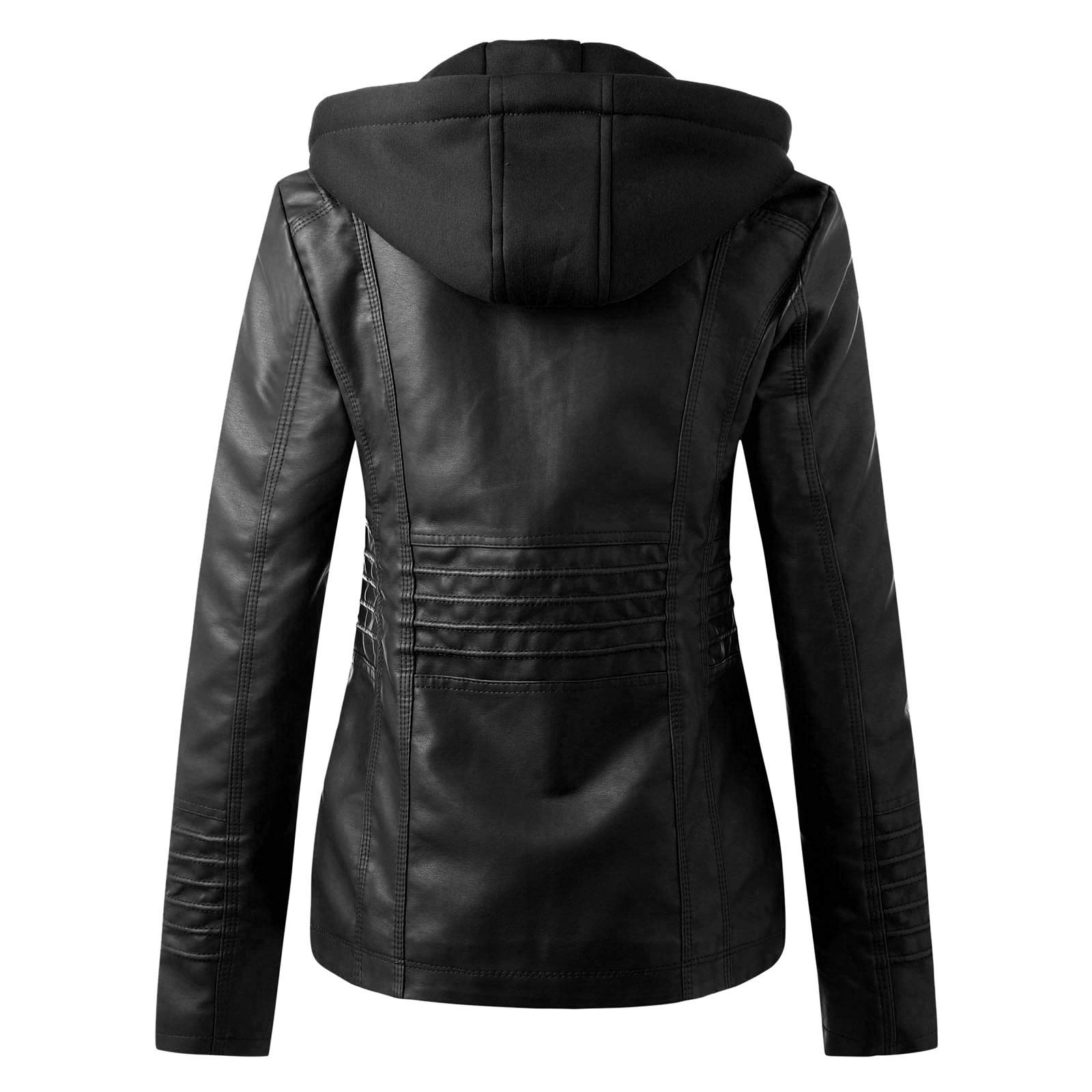 Veste en Cuir Femme Veste Biker Blouson Style Motard pour Femme en Imitation Cuir À Manches Longues Zip Jacket Slim Fit Faux Leather Mi Saison Manteau de Moto Col Montant S-7XL