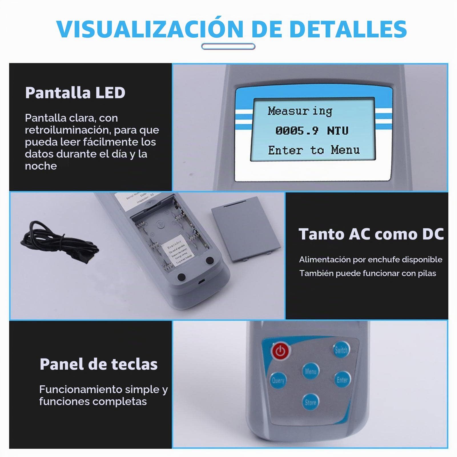 Medidor De Turbidez Digital, Turbidímetro De Alta Precisión ABS De 500 G, Medidor De Turbidez Electrónico con Pantalla LED, Analizador De Turbidez para Piscinas, Industria Alimentaria, Laboratorio