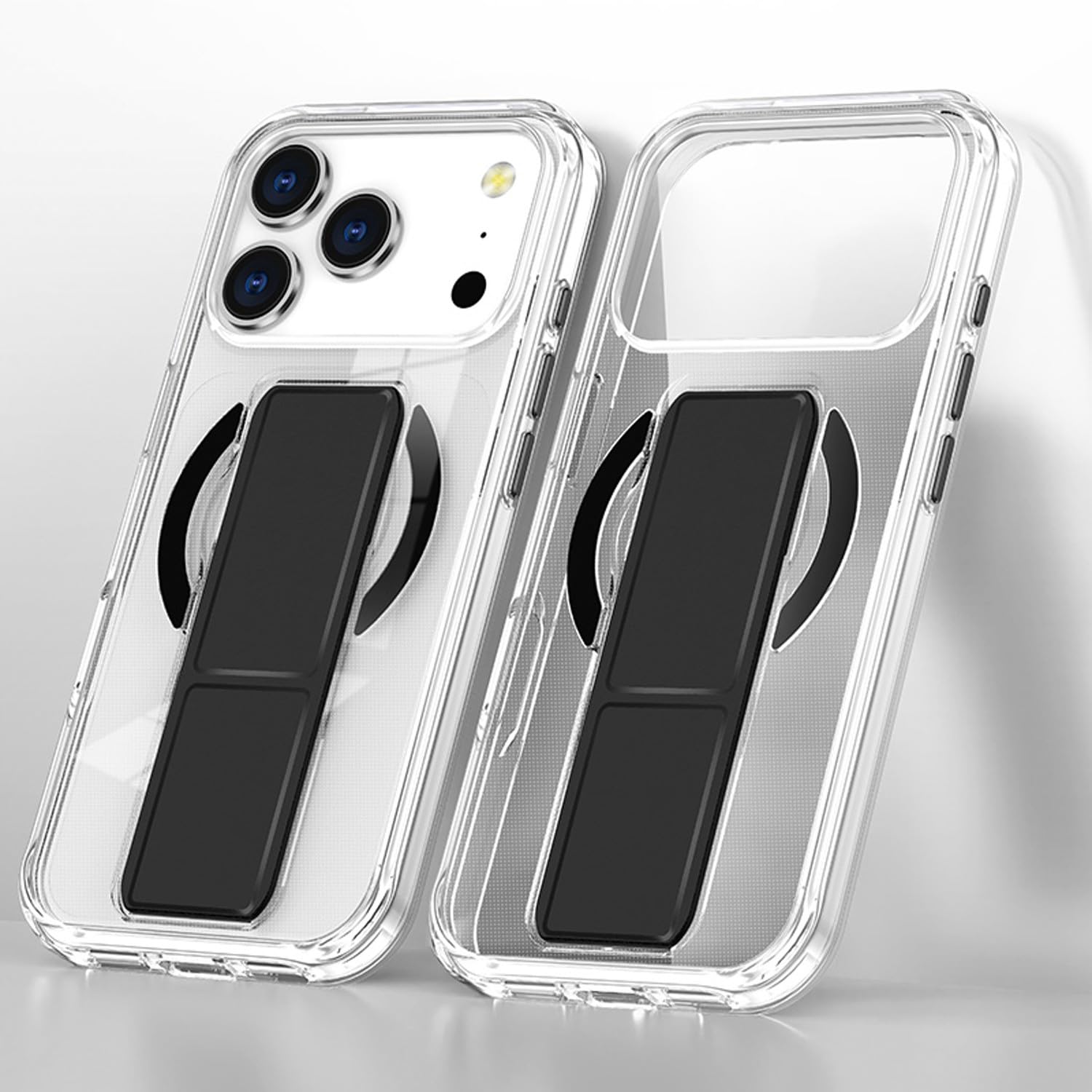 Generic Funda compatible con iPhone 15 (color: negro), funda de silicona transparente con soporte de pulsera