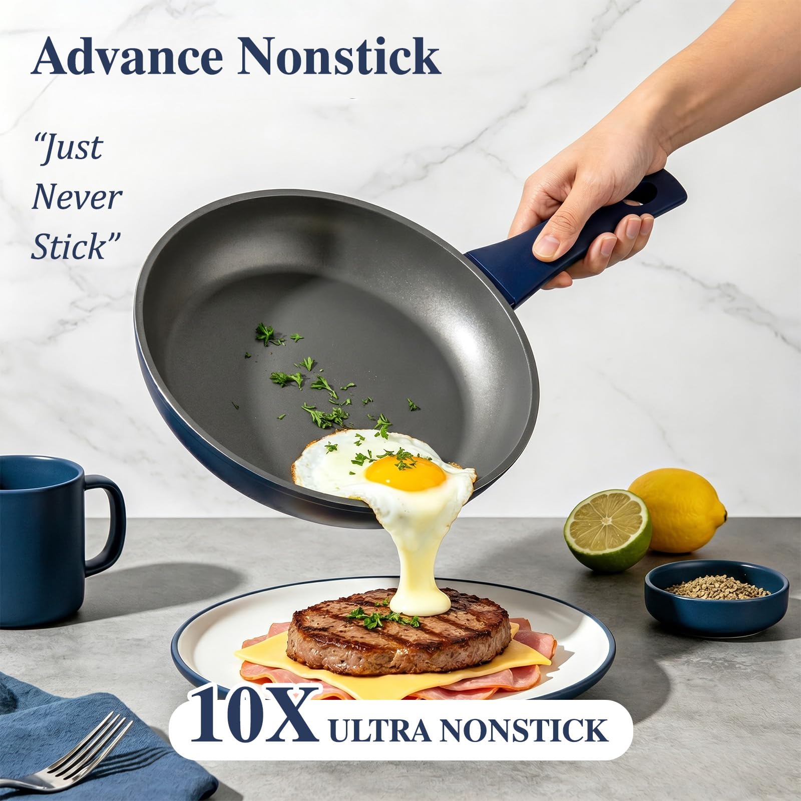 Pots and Pans Set Nonstick, Umite Chef Kitchen Non Stick Induction Cookware & Bakeware Set - 31 PCS Cooking Pans Set with Frying Pans & Utensil, Sturdy & Easy to Clean & PFOA Free (Navy Blue) view 3