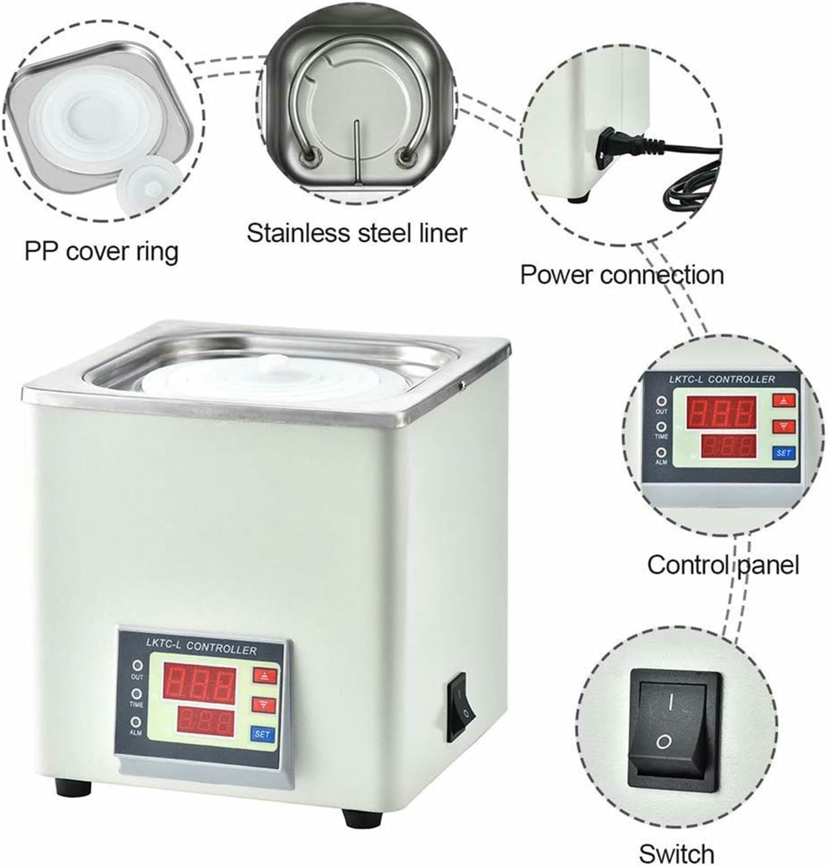 Baño María de Laboratorio Baño María Digital, Baño María Digital de Laboratorio, 20-100 °C, 300 W, Baño María Digital termostático de precisión con Control de Temperatura y función