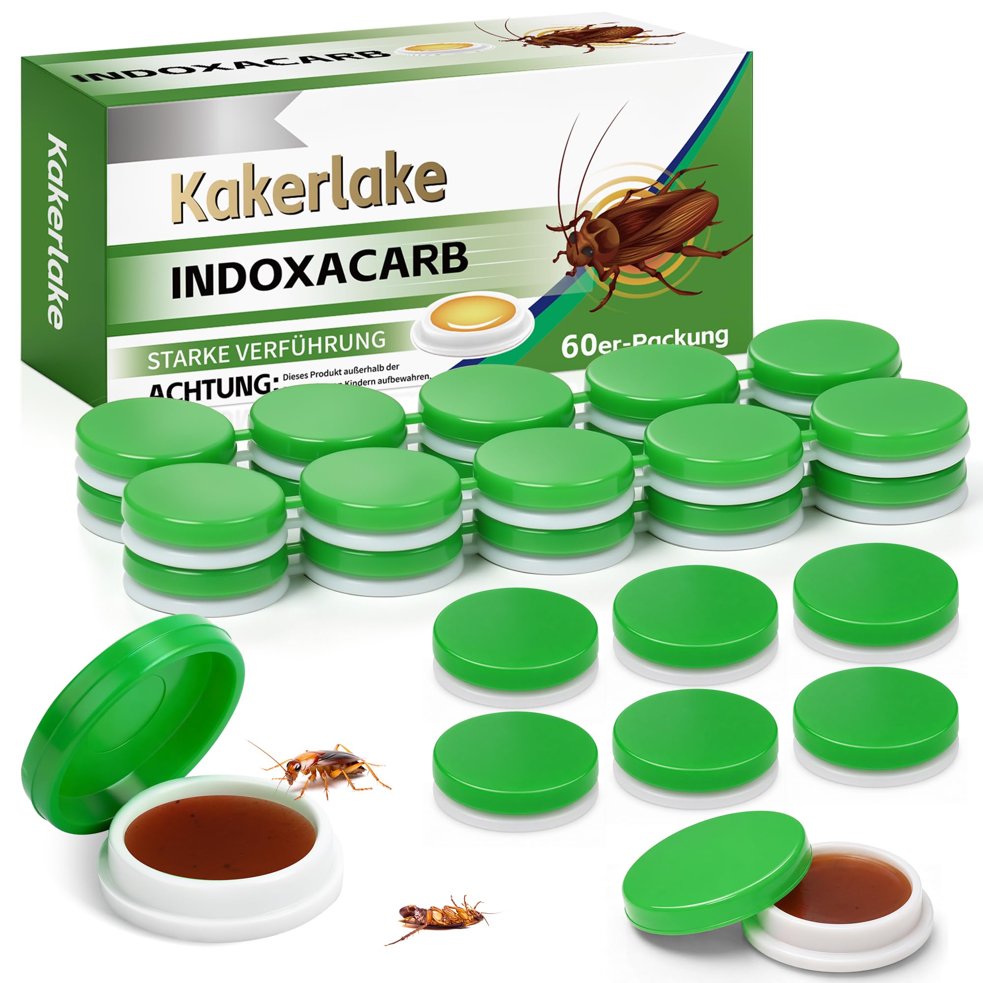 60PCS Cockroach Bait Stations, Indoor Roach Bait for Kitchen, Bathroom & Cupboards, Easy Peel and Stick Design, Suitable for Common Household Roaches