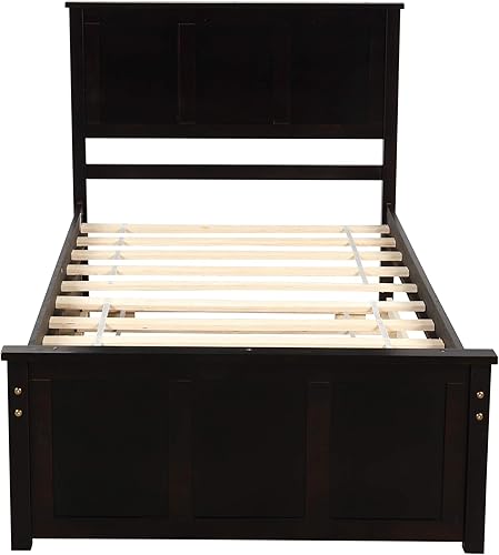 Miniatura 7 de Cama de plataforma de tamaño individual con cajones de almacenamiento, marco de cama de madera con cabecera y estribo, no necesita somier, color