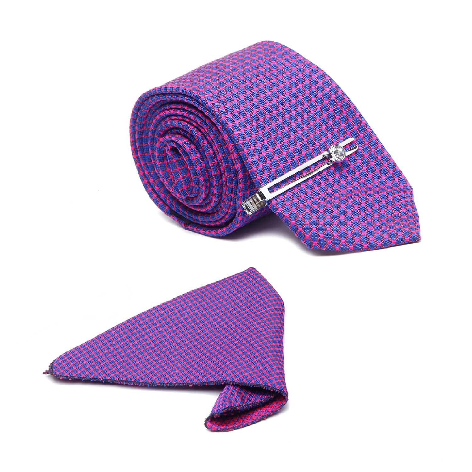 Mens Violet Italian Silk Necktie Set With Pocket Square Tie Chrome Tiepin (Suit Accessories) (Britain)-image-42