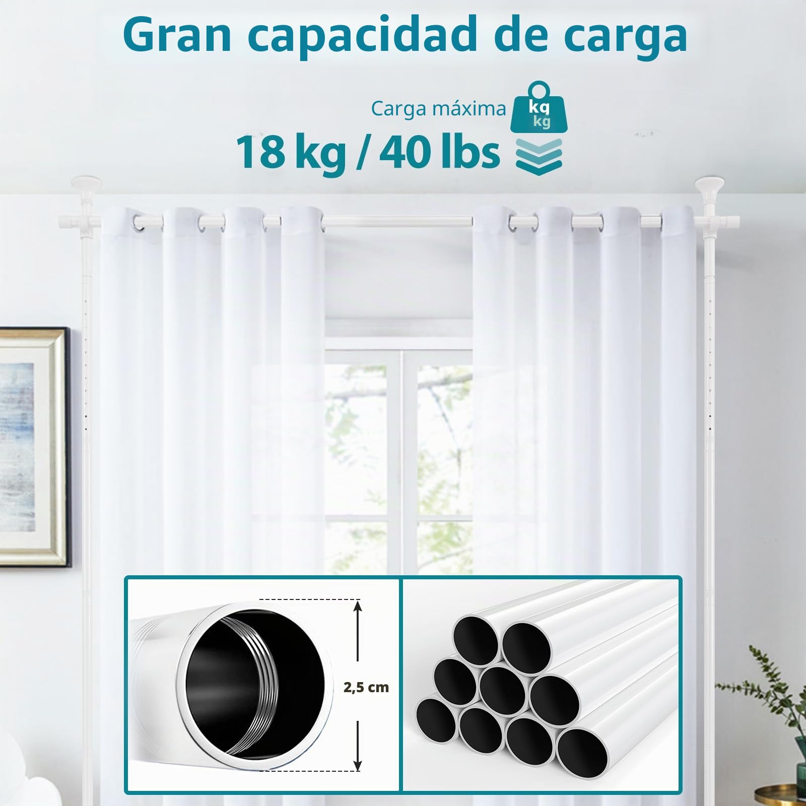 Divisor de ambientes, barra de cortina, flexible, ajustable, separador de habitaciones o barra de cortina, protección visual para salón, dormitorio u oficina de metal, 178 cm de ancho x 317 cm de alto