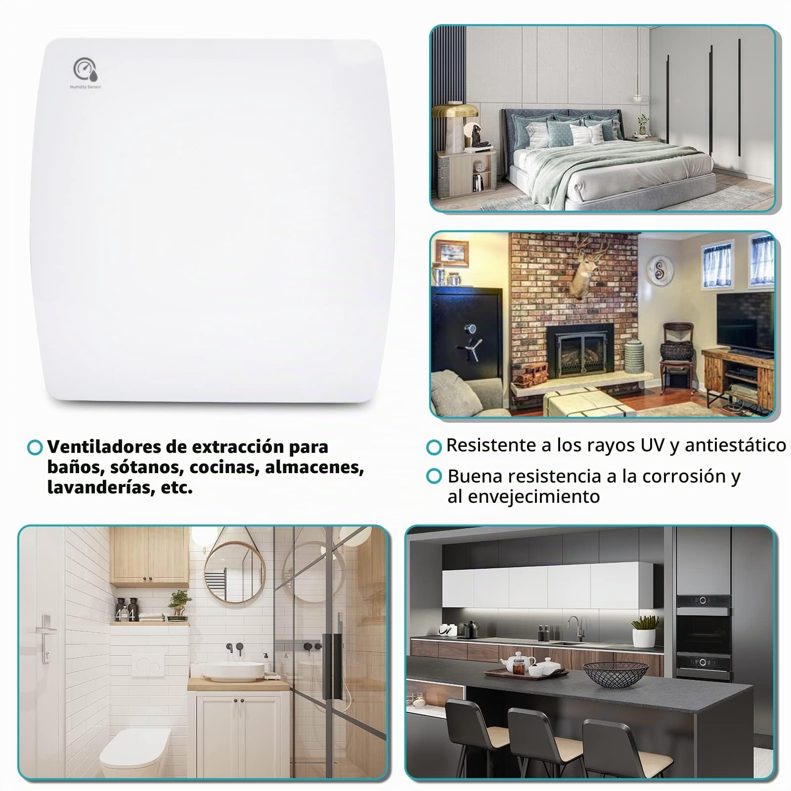 Randaco Ventilador Extractor de Baño silencioso 100 mm con sensor de humedad, para baño, aseo, cocina, blanco