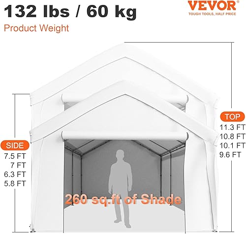 Miniatura 7 de VEVOR Toldo para automóvil de 13 x 20 pies refugio de garaje resistente con 8 patas y paredes laterales extraíbles tienda de campaña de garaje para